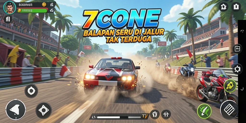 Tangkapan layar gameplay seru dari 7CONE saat balapan.