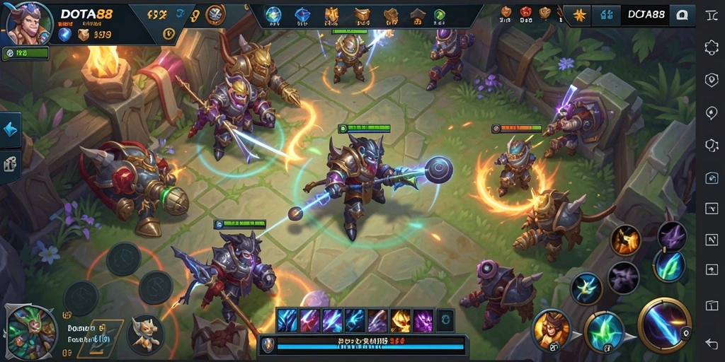 Screenshot gameplay DOTA88 menunjukkan aksi strategi yang intens.