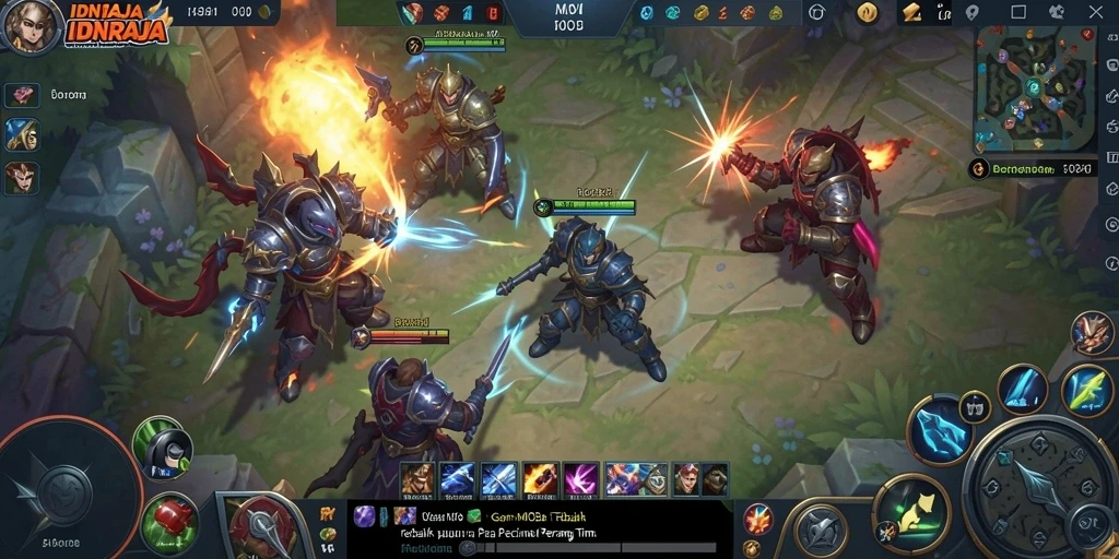 Screenshot menampilkan aksi pertandingan seru dalam game MOBA IDNRAJA.