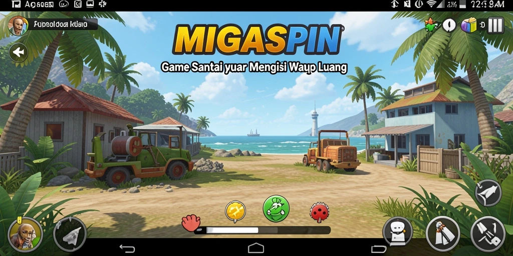 Tangkapan layar utama MIGASPIN menampilkan gameplay yang ceria dan menghibur.