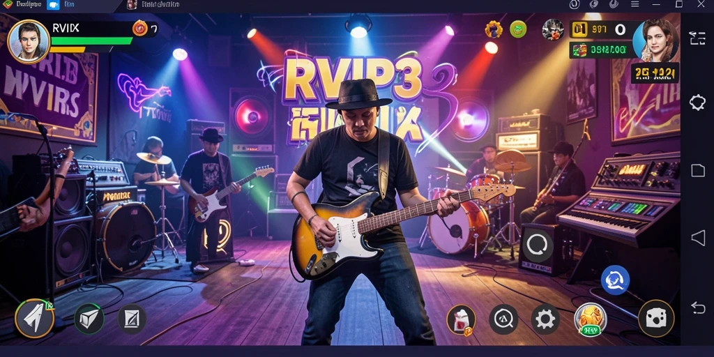 Screenshot menunjukkan gameplay seru di RVIP3 dengan musik yang mengalun.