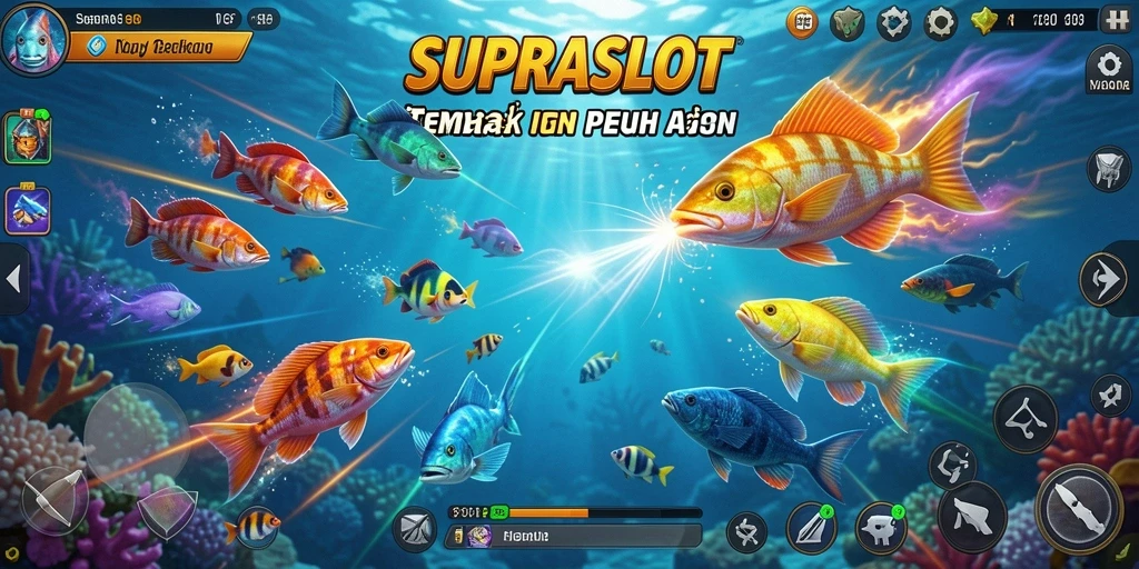 Tangkapan layar utama dari game Tembak Ikan SUPRASLOT yang penuh aksi.