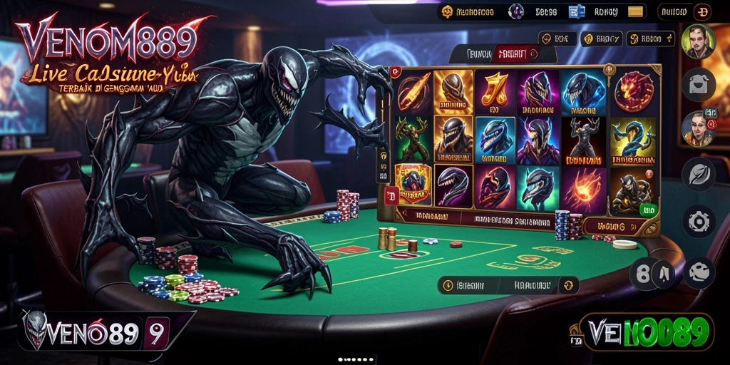 Screenshot gameplay Live Casino yang menampilkan dealer langsung dan suasana kasino.