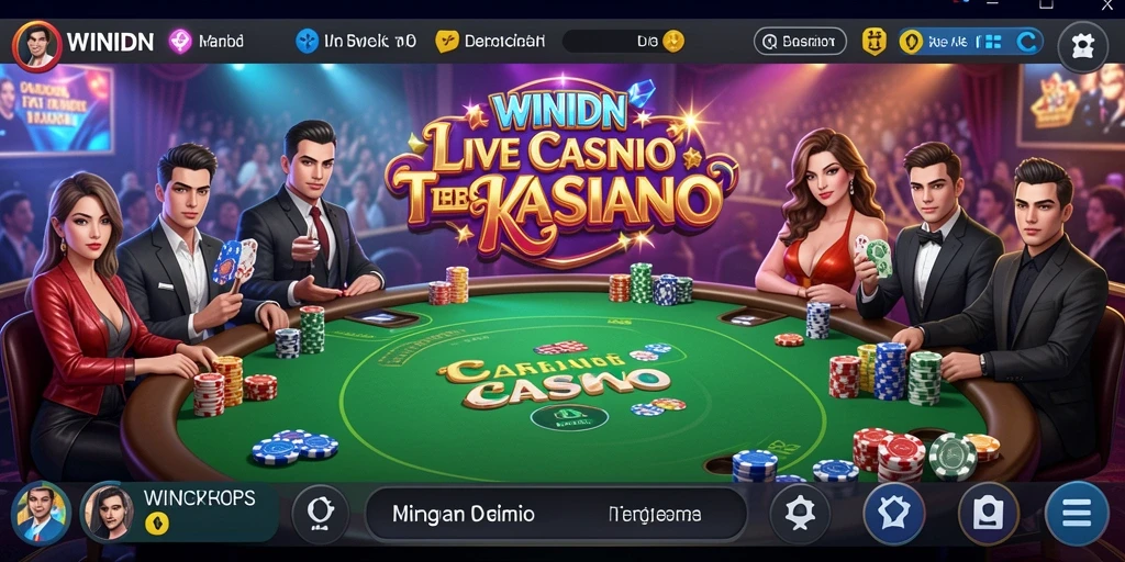 Screenshot gameplay WINIDN menampilkan dealer langsung dan suasana kasino yang mendebarkan.